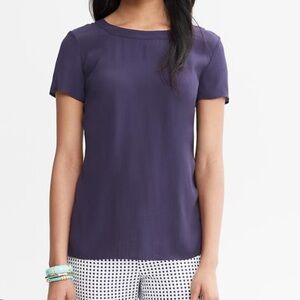 Banana Republic navy zip back short sleeve blouse